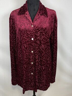 BOGARi Signature Silk Blend Velvet Burn-out Blouse Size Large Vintage Burgundy